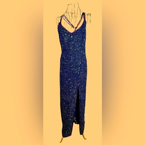 L.A. Glo Vintage Y2K Navy Long Gown, Colorful Sequins, 9/10 Juniors or S Women’s - Picture 7 of 16